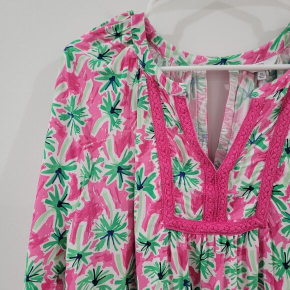 Crown And Ivy Womens Top Size XL Floral Palm Tree Colorful Beach Embroidered - Picture 3 of 7